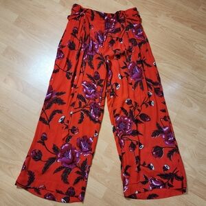 Anthropologie Ett:twa Margo Wide Leg Pants Red Purple Floral Viscose Flowy Sz 14